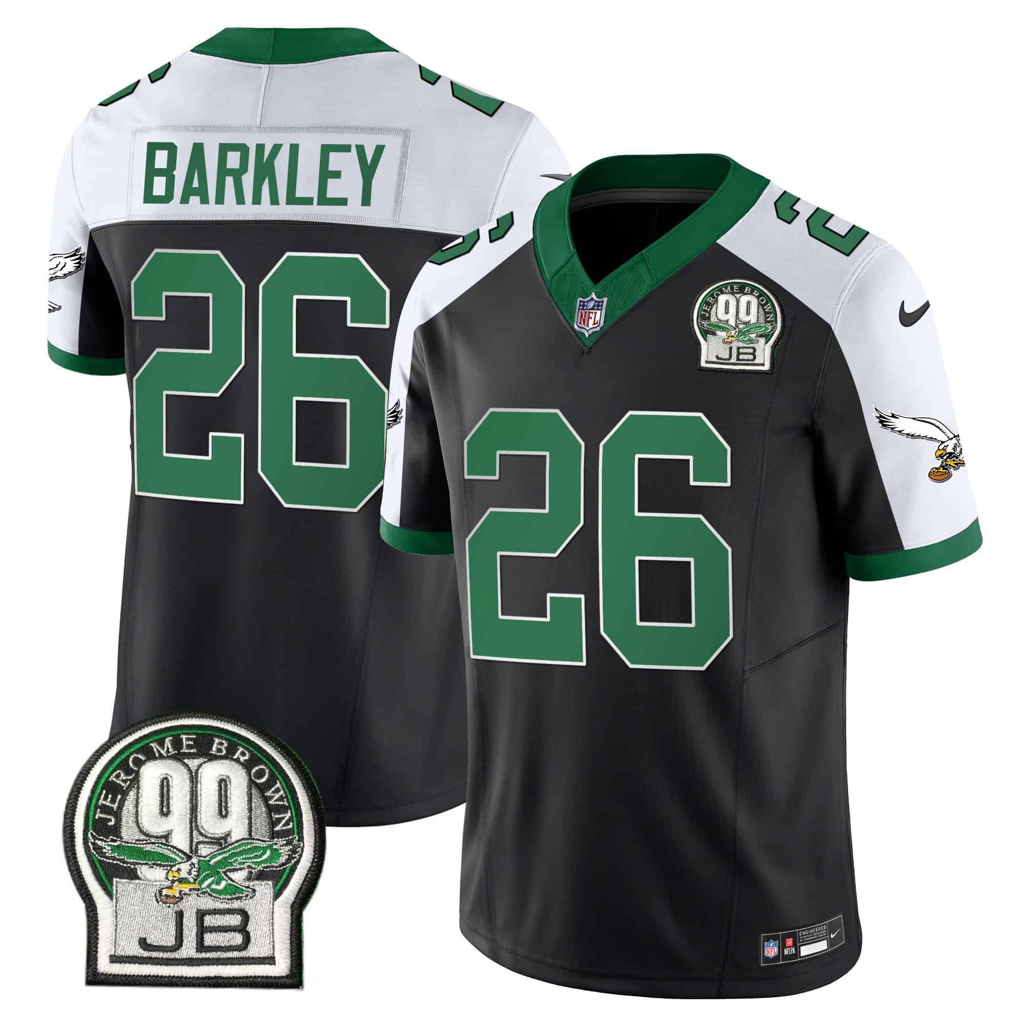 Men Philadelphia Eagles 26 Barkley Black 2024 Nike Jerome Brown Patch Alternate Limited NFL Jersey